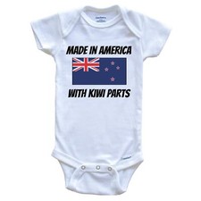Made In America With Kiwi Parts New Zealand Flag Funny Baby Bodysuit