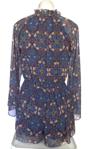 BCBGeneration Drop Waist Romper Ocean Combo Ruffled Trim MSRP 108.00 NWT SZ XS - Picture 3 of 8