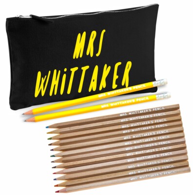 Personalised Black Canvas Pencil Case with 12 Colouring & 2 HB Yellow ...