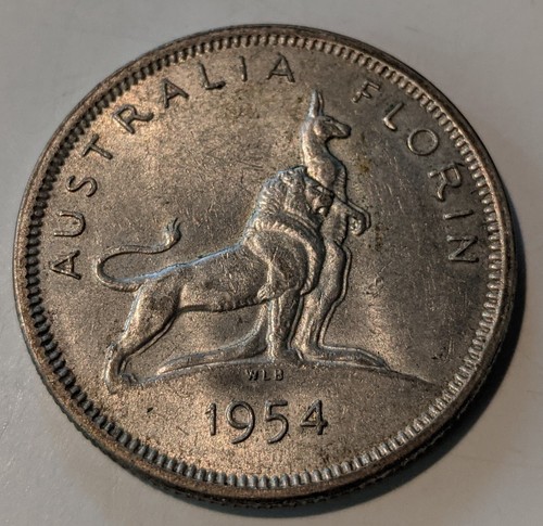 1954 Australia Florin 50% Silver Coin Commemorative Royal Visit