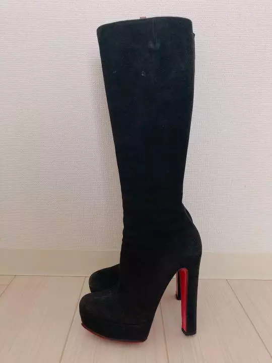 Christian Louboutin Suede Side gore Long Boots 36 Black Authentic Women Used