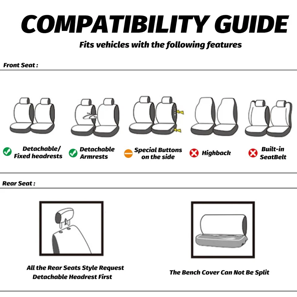 Leather Front Rear Car Seat Covers Protectors 5-Seats Full Set Universal DP Foto 3 de 4