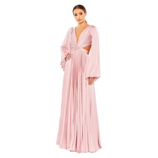 Mac Duggal NWT Long Sleeve Pleated Charmeuse Cut Out Gown in Pink Size 2