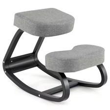 Fabric Cushioned Upholstered Ergonomic Task Chair Rocking Kneeling Chair in Blac