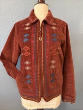 Coldwater Creek Embroidered Velvet Jacket Women  s Size M Full Zip Colorful Boho