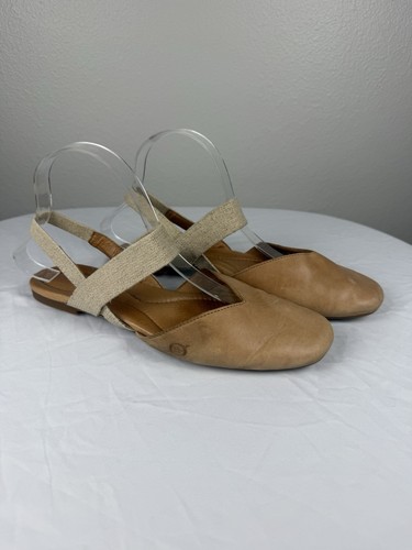 Born Womens 8M Tan Leather Slingback Flats Mary Jane Ballet Shoes Boho Comfort - Picture 3 of 8