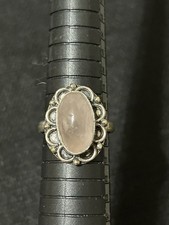 Vintage Large Chunky 925 Sterling Silver With Rose Quartz Cabochon Ring Sz 9