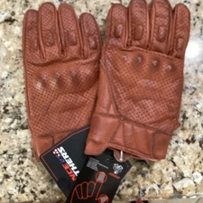 Vance Mens Premium Waxed Austin Brown Leather Perforated Motorcycle Gloves