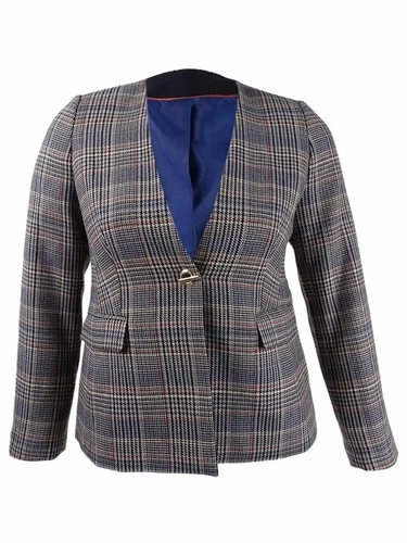 Calvin Klein Women's Plus Size Plaid Tweed Blazer (14W, Navy Multi) 193623277529