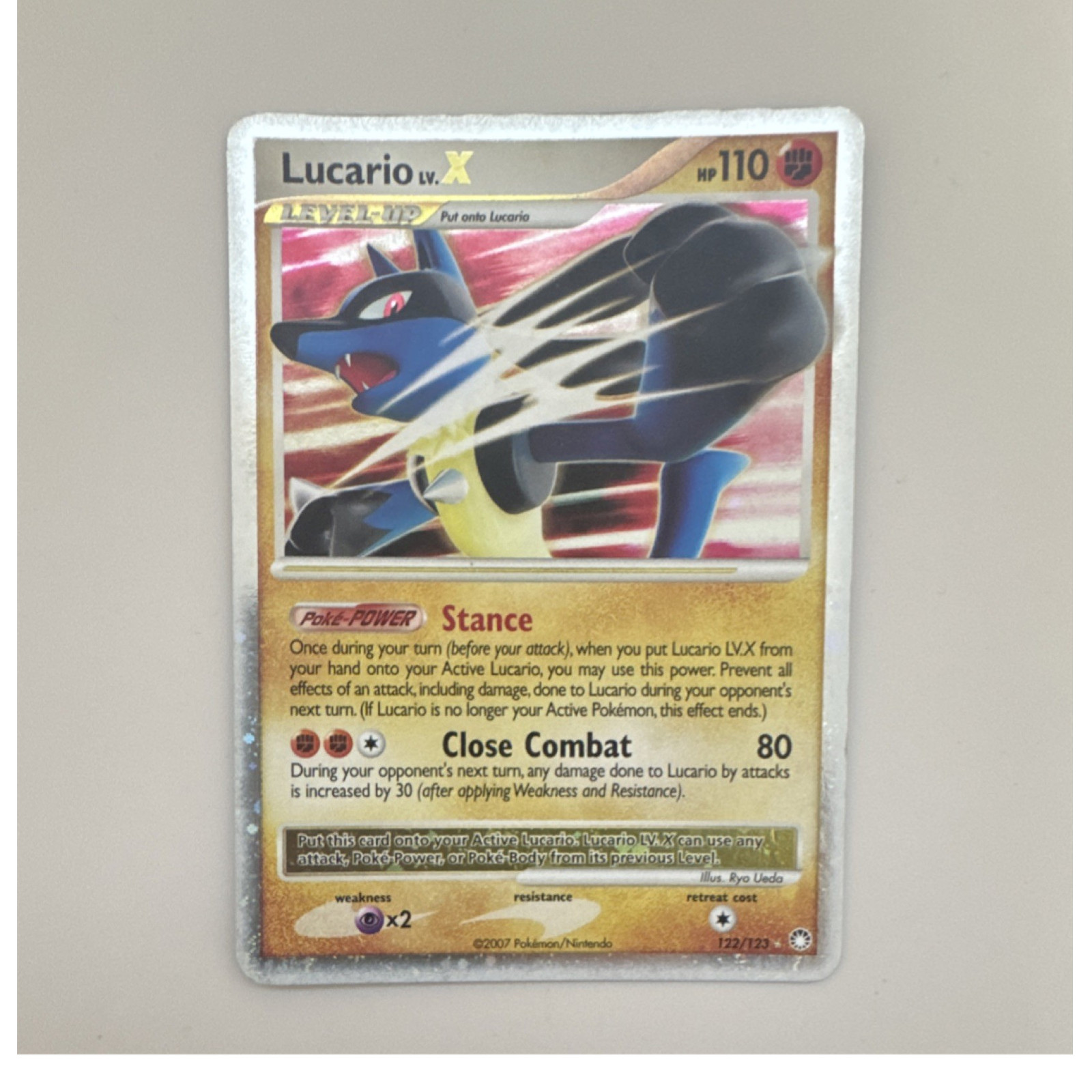 Pokemon Card Lucario LV.X 122/123 Mysterious Treasures Ultra Rare Holo HP110