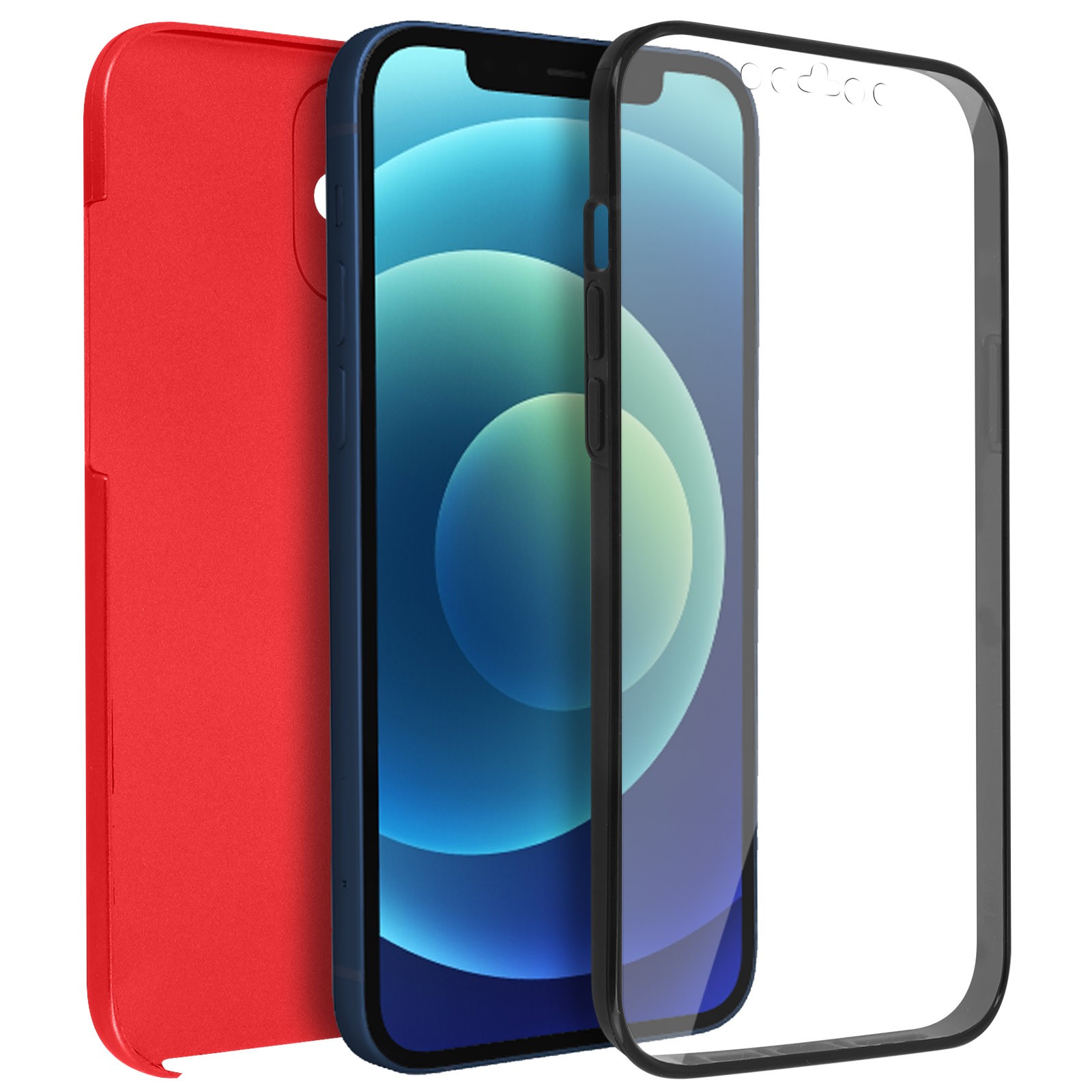 Coque iPhone 12 Mini intégrale rouge Avizar avec protection avant et arrière