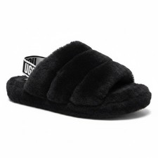 UGG Fluff Yeah Slide Women s 10 EU 41 Black Sheepskin Shearling Logo Strap