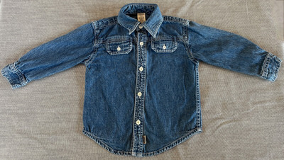 VTG 2003 GYMBOREE BOYS Construction Zone Denim Button-Up L/S Shirt 3T 3 Yrs