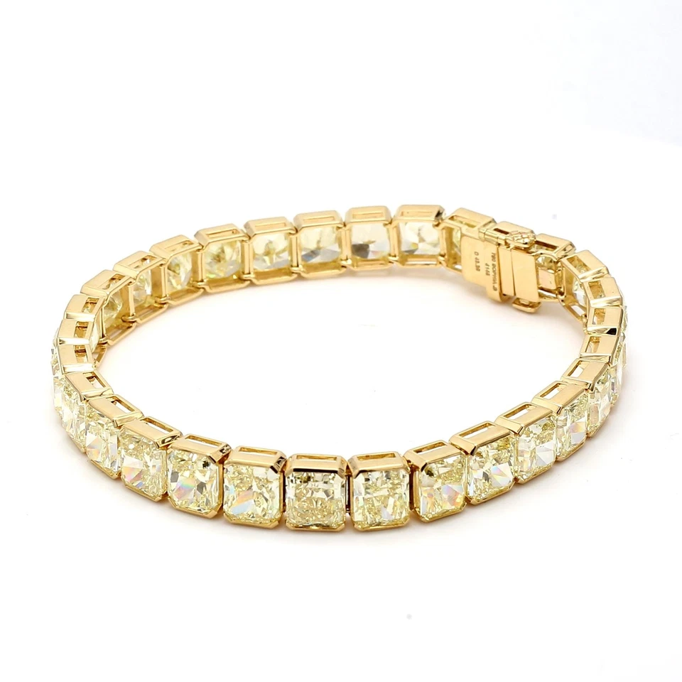 43.35 Carat Radiant Cut Fancy light yellow GIA Diamond 18K YG Tennis Bracelet - Image 3 of 4