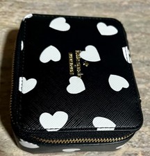 Kate Spade Small Jewelry Box Ring Box. Black With White Hearts