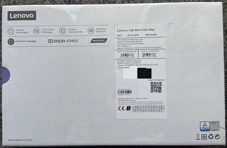 Lenovo Tab M10 FHD Plus 4+64GB, Wi-Fi, 10.3 Zoll (TB-X606F) Grau - NEU & OVP - Bild 2 von 2