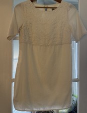Old Navy Women Dress Size SP Cream Midi Preppy Embroidered Floral Short Sleeves