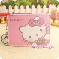 Hello Kitty Holding Flower Pink ID Cardholder Coin Purse Keychain Wallet