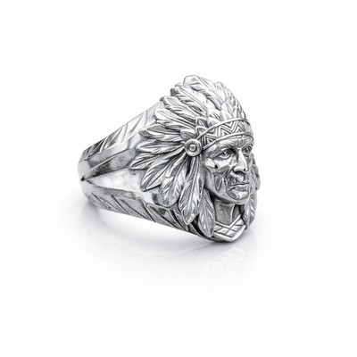 Indian Chief Head Ring 925 Sterling Silver Handmade Men s Biker Statement Ring