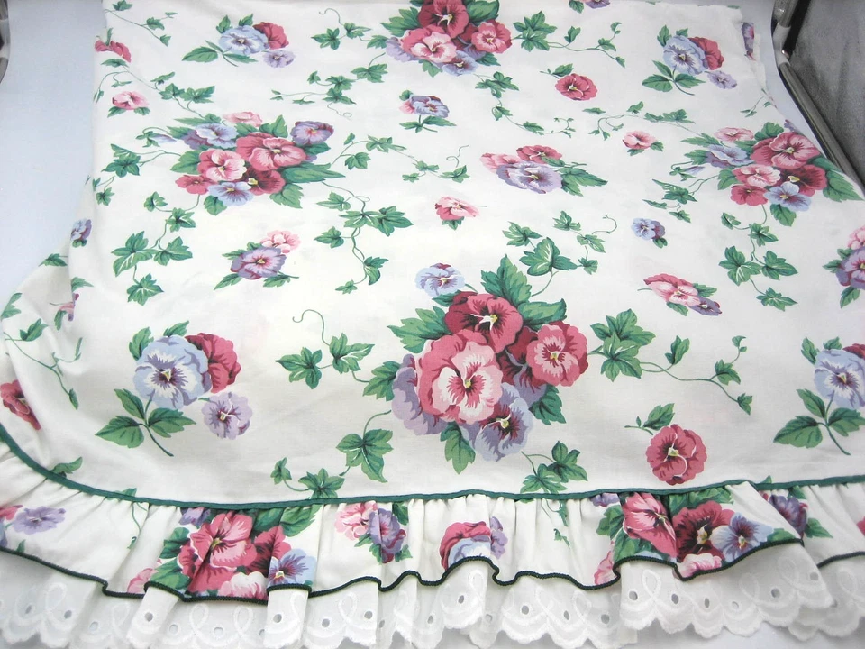 Sábana plana Waverly vintage rosa floral con volantes ojales percal núcleo de cabaña Foto 4 de 4