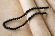 Natural Lava Stone 8 MM Round Smooth Adjustable Beaded Necklace For Jewelry 18"