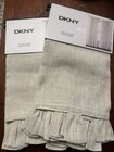 (x1) Dkny Beige Linen Curtains Drapes Sheer Panels 50" x 108" 2 Panels Fan Tab