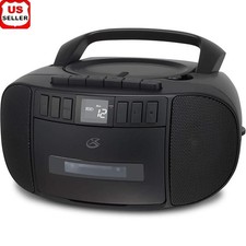Black Portable Boombox with AM/FM, CD and Cassette Player, Built-in Carry Handle