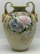 Antique Nippon Double Handled Vase, Hand painted, Japan
