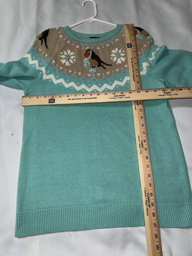 Talbots lambs wool Sweater Women's Large Blue Blend Winter Bird Pattern Crew - Picture 5 of 5