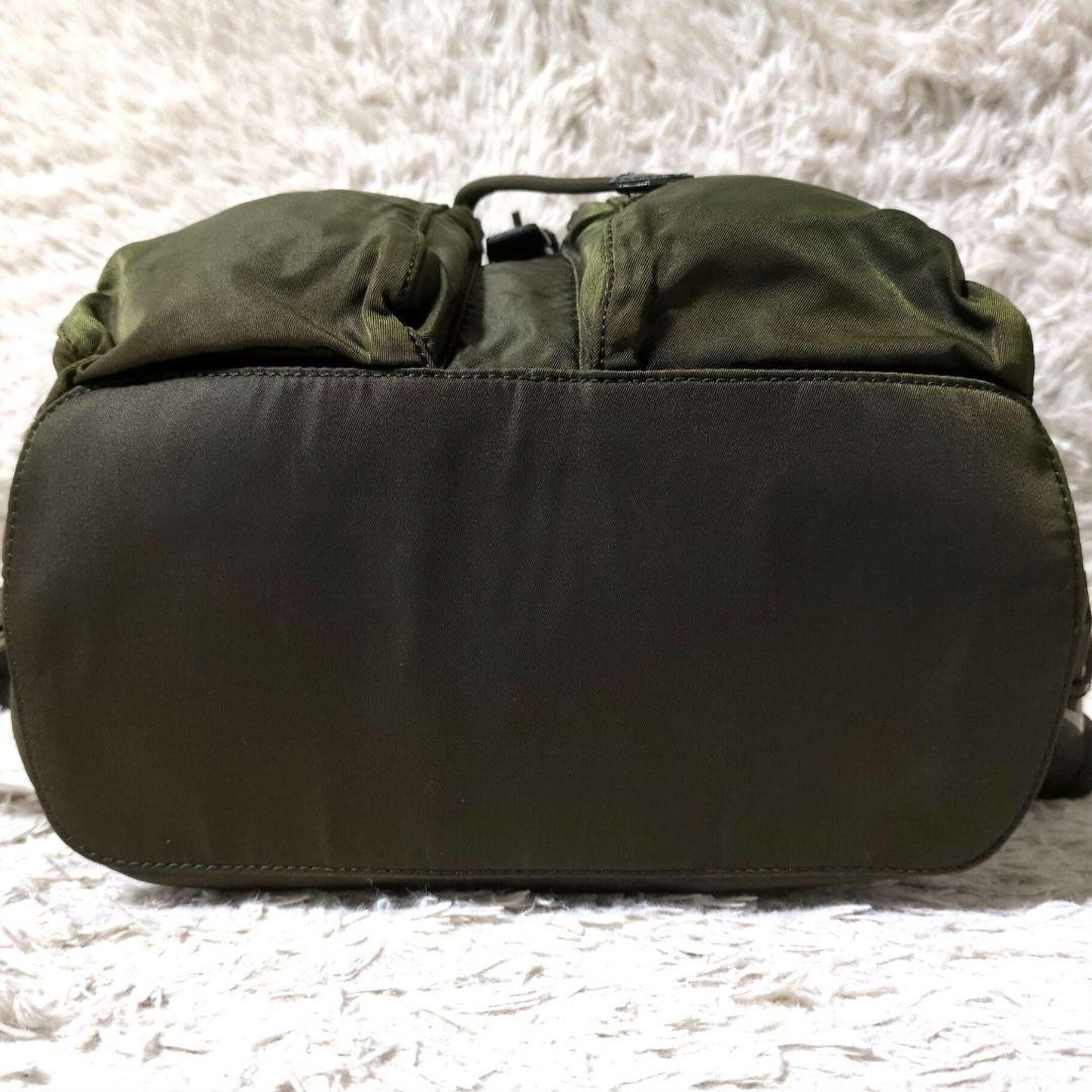 PRADA Backpack Test Nylon Triangle Logo Khaki Lea… - image 7