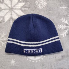 Vtg Y2K Nike Kids Boys Beanie Hat Knit Winter Cap Blue Stripe Logo