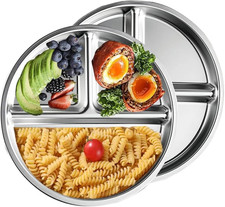 Stainless Steel Plates 2 Packs, 9" Portion Control Platter Divided Plates Suitab