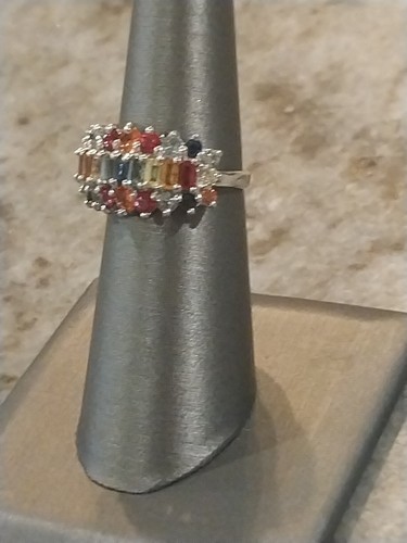 Anillo con racimo de zafiros múltiples en platino sobre plata de ley (talla 6,0) 2,60 quilates - Imagen 3 de 22