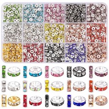 1200pcs 6mm Rondelle Spacer Beads, 15 Colors Crystal Rhinestone for Jewelry