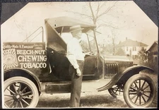 Antique Photograph of Truck Advertising Beech-Nut Chewing Tobacco Salesman Ford 