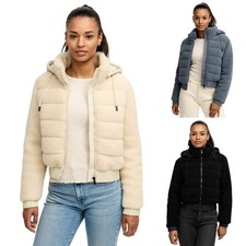 Tazzio Damen Jacke - Übergangsjacke mit Kapuze, im Bomber-Style & Teddy-Look