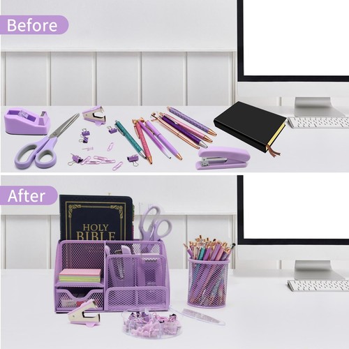 12 in 1 Purple Desk Organizers and Accessories Set Purple Office Supplies Purple - Picture 4 of 5