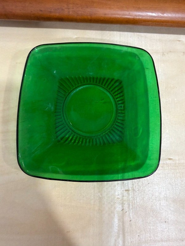 Vintaage Square Green Carnival Glass Plate 6-inch