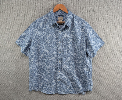LL BEAN Herren blau 100 % Leinen Hawaii Palmblatt Druck Urlaub Knopf Hemd XL
