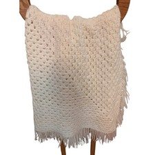 Handmade White Crochet Baby Blanket Fringe Trim Square Nursery Afghan 36x36