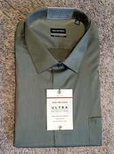 NWT Mens Van Heusen Flex Green Button Dress Shirt Size 19 Big Tall Wrinkle Free