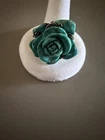 Vintage 925 Sterling Silver Carved Turquoise Floral Ring Size 8