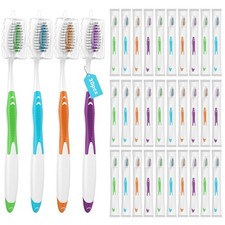 30 PCS Bulk Toothbrushes with Covers for Adults, Disposable Tooth Brush