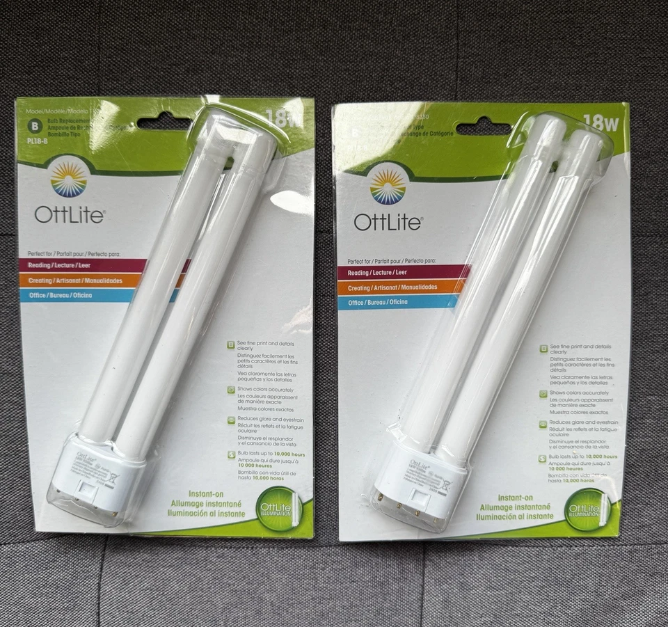 OTTLITE Genuine OTT-LITE Fluorescent 18w Light Bulb 930lm 4 pin type B PL18-B LOT OF 2