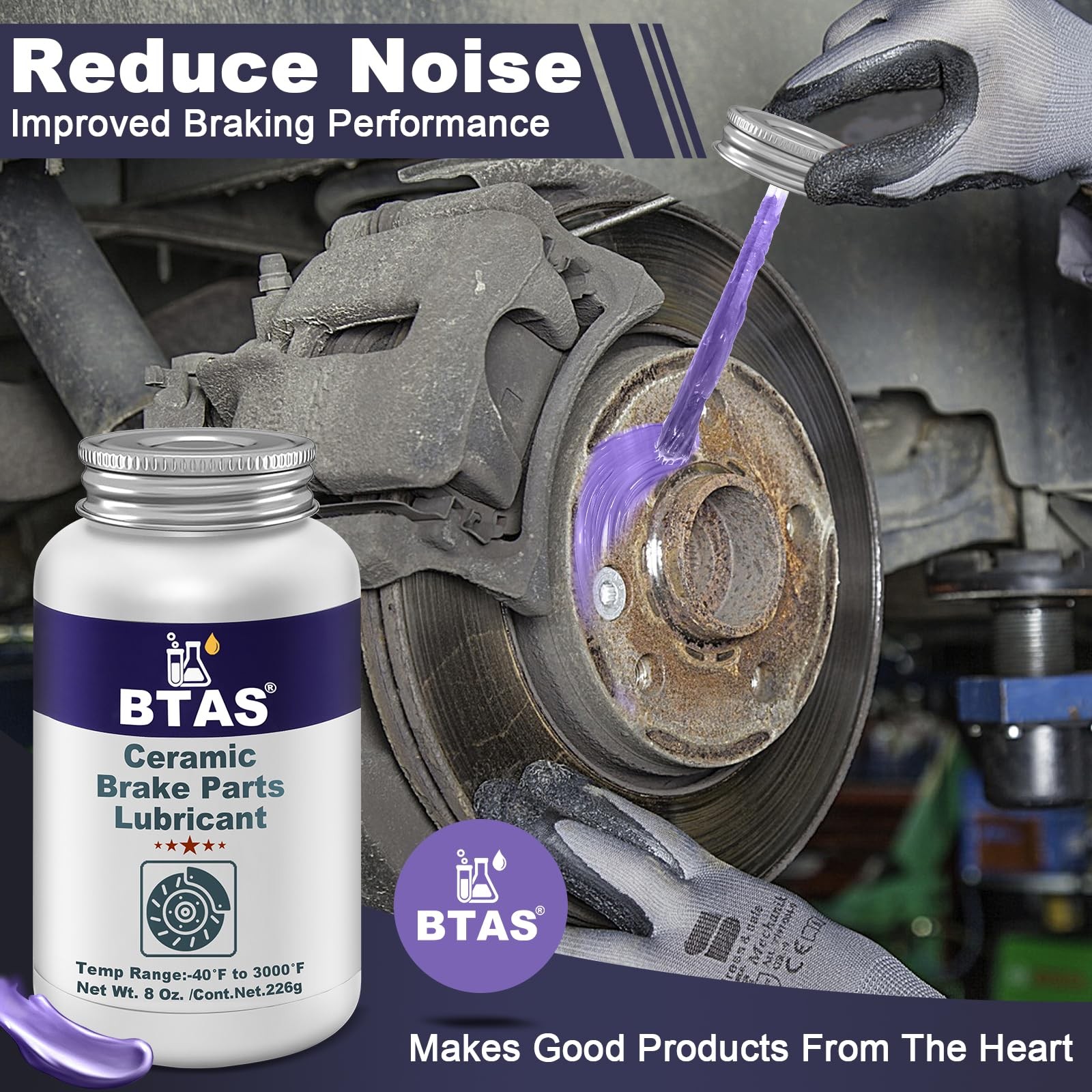 BTAS Brake Synthetic Ceramic Grease 8 oz,Anti SeizeSqueal Caliper Pad Pin Pa...