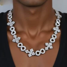 5AAA+ CZ Ice Out Hop Hip Bling Infinity Cross Link Cuban Chain Necklace