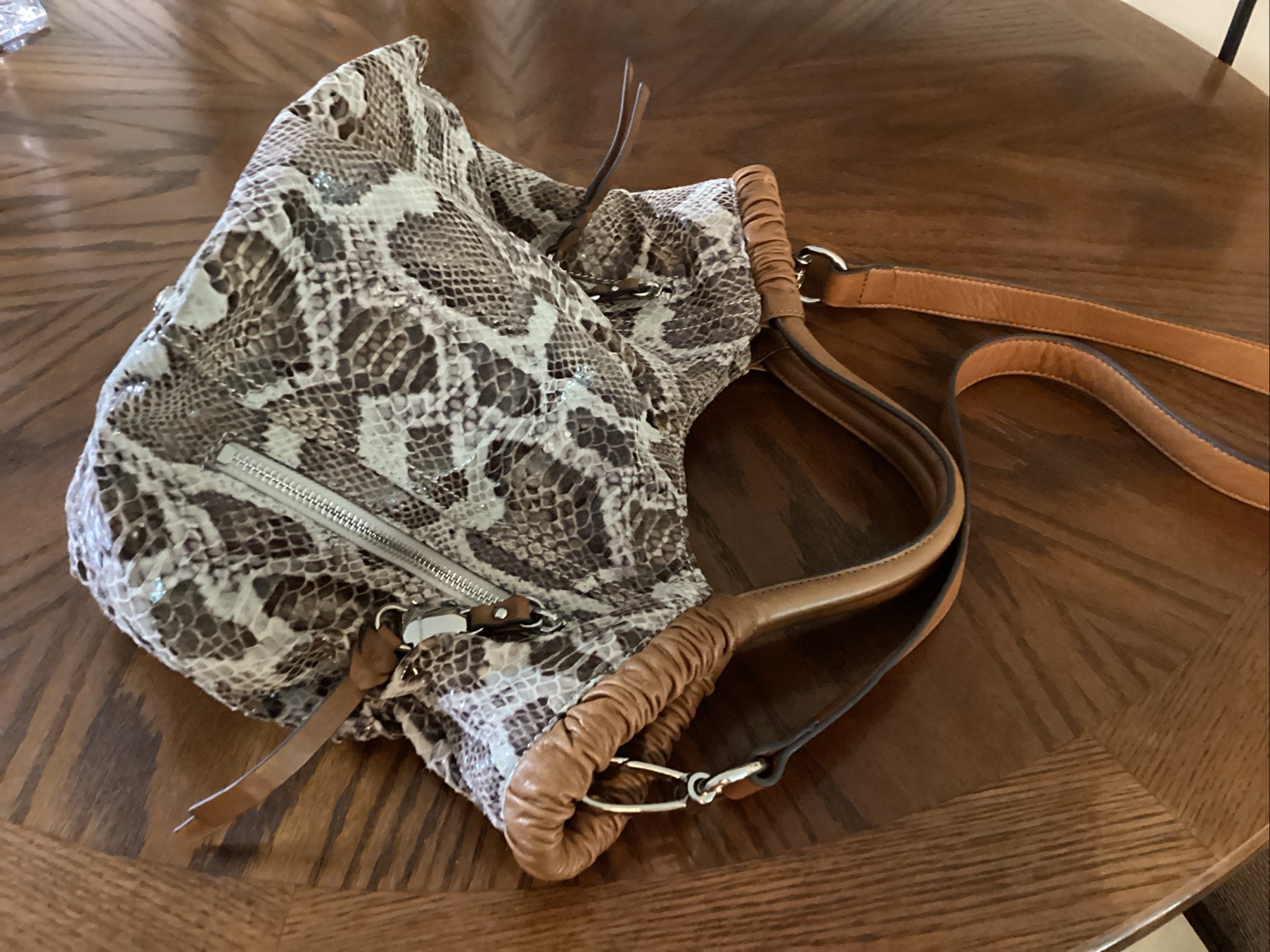 B. Makowsky Snake Python Print Leather Handbag To… - image 8