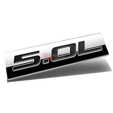 POLISHED CHROME BLACK 5.0L 5.0 L METAL EMBLEM DECAL LOGO TRIM BADGE 3M ADHESIVE