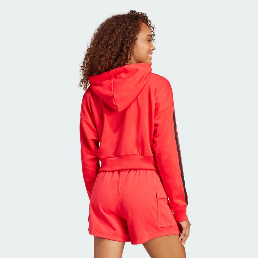 Sudadera con capucha corta de felpa francesa Adidas Essentials de 3 bandas para mujer Foto 2 de 4