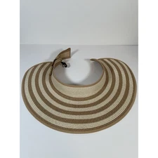 MAGID HAT Beige Straw Sun Visor Floppy Beach Roll Up Wide Brim Packable Bow